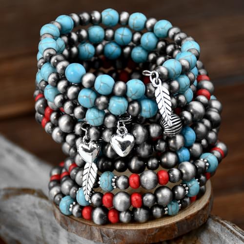Bohemian Mix Bead Multi Layer Versatile Statement Bracelets Boho Stackable Beaded Strand Stretch Bangles Bracelets Sparkly Crystal Tassel Charm Jewelry Gift - style: Red