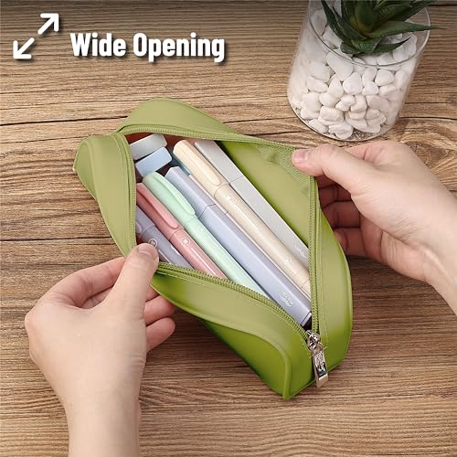 Mr. Pen- Silicone Pencil Case, Aesthetic Pencil Bag for Women, Makeup Pouch | Multifunctional Pouch for Stationery, Cosmetics and Electrical Goods Storage - color: Olive Green