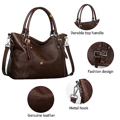 HESHE Genuine Leather Purses and Handbags for Women Tote Shoulder Bag Satchel Purse Top Handle Bags Hobo Crossbody Purse - color: Coffee, size: Large