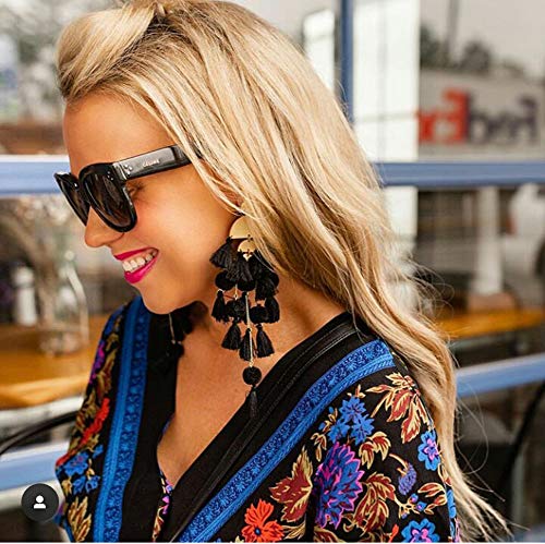 Long Tassel Earrings for Women Colorful Fringe Drop Dangle Earrings Bohemian Hawaiian Summer Beach Jewelry for Womens Vacation Outfits - color: Black