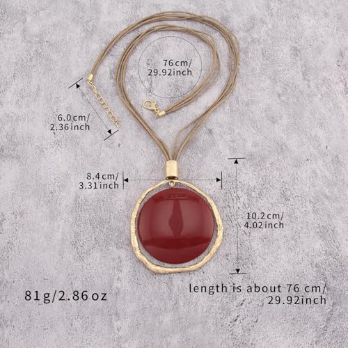 Leather Necklace for Women Large Pendant Hippie Choker Necklace Vintage Sweater Necklace Chunky Boho Necklaces for Women - style: Boho Statement Necklace