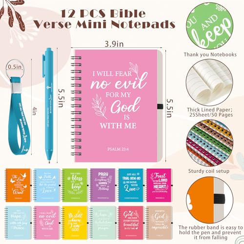 Skylety 12 Set/ 48 Pcs Christian Gifts for Women Men Religious Gift Set 16 oz Bible Scripture Cups with Lids Mini Spiral Notebooks Pens Keychains for Mother Father Birthday(Soft Color) - color: Soft Gradient