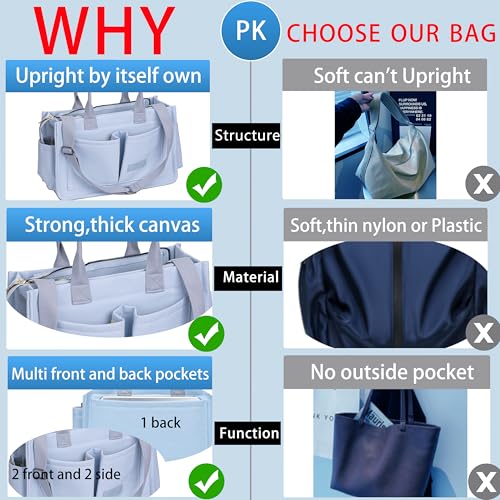 ZHMO Canvas Tote Bag for Women,Women's Bags Crossbody Bags Work Laptop Tote Bag Large Handbags Purse for Travel Nurse Teacher - color: New Upgrade Light Blue With Compartments and Side Cup Holders