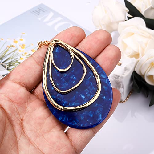 MOLOCH Long Necklace For Women Geometry Teardrop Acrylic Circle Pendant Necklace Statement Boho Acetate Resin Necklace Minimalist Gift - color: royal blue
