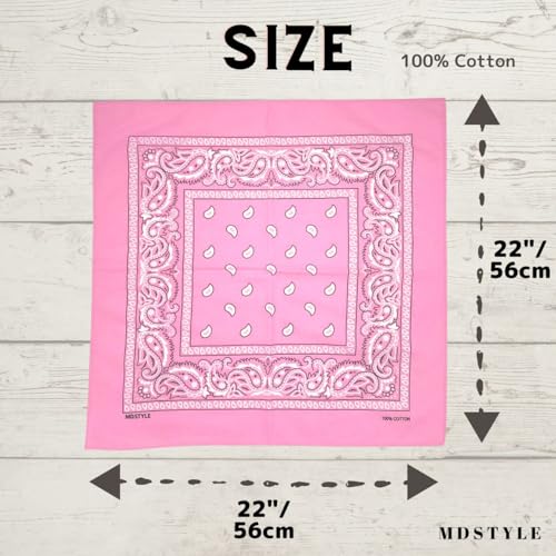 MDSTYLE 100% Cotton Bandana for Men & Women 22" x 22" Paisley Pattern Handkerchief Headband Scarf - color: Pink - 3 Pack
