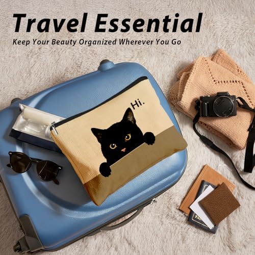 Black Cat Makeup Bag, Hi Cute Black Kitty Cosmetic Bags for Women, Cat Mom Lady Lover Gifts for Women, Pet Lovers Owners Gifts Zipper Makeup Pouch - color: 02-Cat(01)