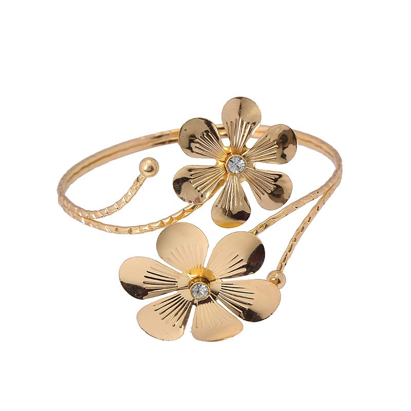 Pingyongchang Arm Cuff Upper Arm Band Cuff Bracelet Bangle for Women Silver Gold Boho Adjustable Flower Butterfly Sun Moon Armband Set Birthday Friendship Gift Holiday Beach Jewelry - style: C-Gold
