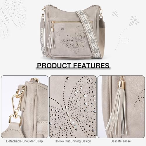 KITEVIUN Medium Crossbody Bags for Women Trendy, Women's Butterfly Shoulder Handbags with Tassel - color: 004-gray