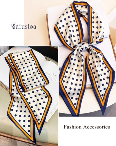 Purse Scarf For Handbags Head Scarves For Women's Hair Bags Scarfs Long Skinny Scarves Fashion Silky - color: A23-blue and White Spots