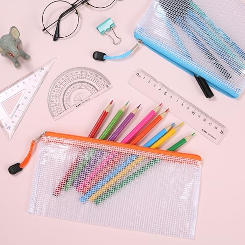 12pcs Mesh Zipper Pouch Bags, 8 Size Zipper Bags for Organizing,Mesh Bags with Zipper, Waterproof File Bags for School, Puzzles, Cosmetics, Travel Accessories, Board Games Office Supplies
