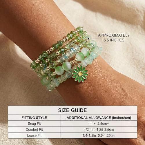 Bohemian Bracelet Sets for Women - 4-Pack Stackable Stretch Bead Bracelets with Black＆White Crystal & Gold Accessories, Multi-Layer Boho Jewelry - color: multi-color