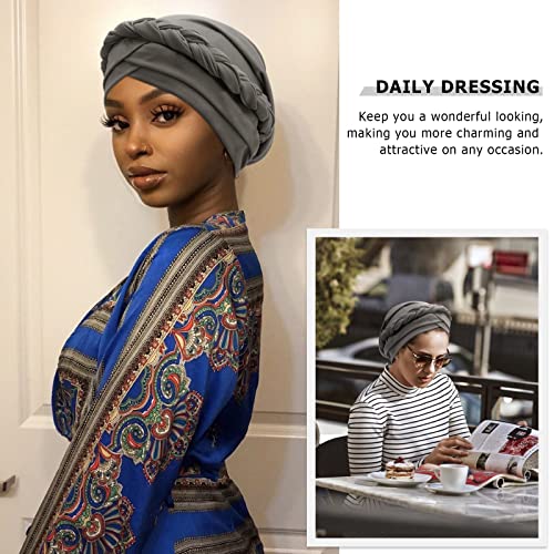 DRESHOW Turban Pre-Tied Twisted Hat Thread African Head Wraps for Black Women Chemo Cancer Cap Braid Hair Cover - color: 1 Pc Twisted Braid: Gray