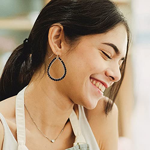 Bohemian Boho Teardrop Dangle Drop Earrings for Women – Delicate - Handcrafted Wire Wrapped Colorful Faceted Glass Beads – Gold Plated – with Gift Box Included - color: Jet Black