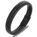 Men's Leather Bracelet, Stackable Stainless Steel Clasp Bracelets for Men Stylish Birthday, Thanksgiving, Valentine's Day Gift for My Man - style: 8.6" Pure Black
