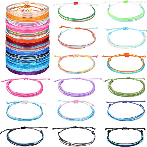 Hicarer 30 Pieces Adjustable Woven Anklets Bracelets Bohemian Braided Rope Bracelets Waterproof Wax Coated Anklets for Women - color: Colorful