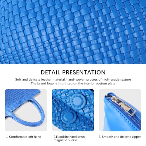 Woven Tote Bag Womens Purse Vegan Leather Shoulder Handbags Fashion Summer Beach Tote Bags Large Travel Totes - color: Klein Blue