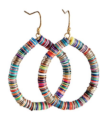 Bohemian Multi-Colored Sequin Hoop Gold Earrings - SPUNKYsoul Collection… - style: MEDIUM DISC TEARDROP