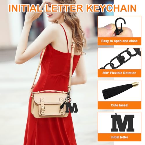Oubaka Initial Monogram A-Z Keychain for Women, Cute Initial Letter Keychain with Tassel for Handbag Car Key Bag Keyring - color: Black-m