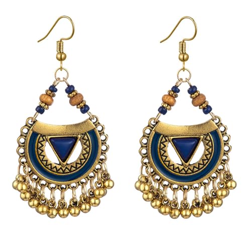 Vintage Boho Statement Drop Dangle Earrings for Women Bohemian Ethnic Handmade Beaded Charms Earring Bohemian Retro Chandelier Tassel Earrings Mexico Gypsy Jewelry Gift - color: G Blue Triangle