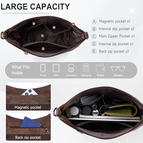 KITEVIUN Crossbody Bags for Women Trendy, Vegan Leather Medium Butterfly Hobo Purse, Women's Shoulder Handbags - color: 02-coffee
