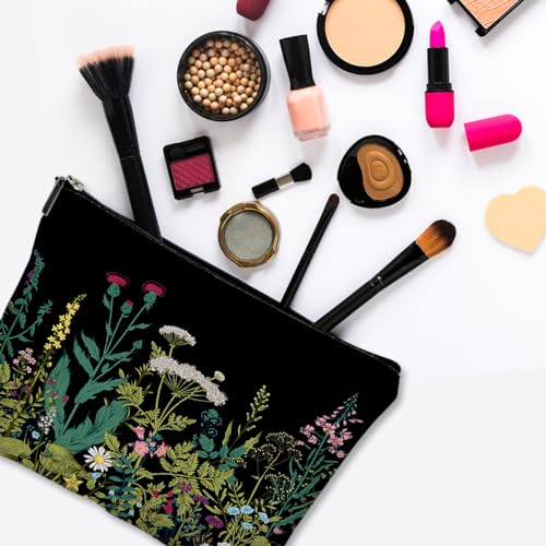 Small Makeup Bag for Purse Cute Canvas Waterproof Cosmetic Bags for Women Zipper Travel Toiletry Pouch-Wildflowers Makeup Bags - color: Wildflowers Makeup Bags