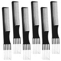 6 PCS Double-Head Parting Teasing Comb, Black Metal Prong Pick Combs Parting for Women Hair Pick Teasing Lifting Fluffing Combs for Styling Salon Fine Thick Thin Hair