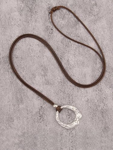 Jeilwiy Leather Necklace for Women Funky Necklace Choker String Cord Necklace with Pendant Boho Style Jewelry - style: Silver Circle Pendant Necklace