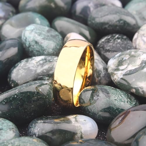 8mm Gold Tungsten Rings for Men Women Fashion Jewelry Engagement Wedding Bands Domed Polished Comfort Fit Size7-13