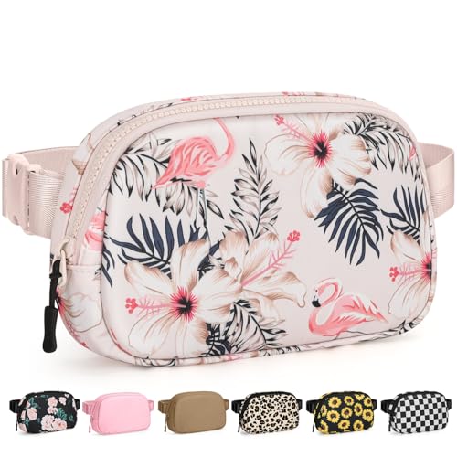 Pritent Fanny Packs for Women Cross Body Bag Waterproof Belt Bag with Adjustable Strap and Zipper Back Pocket Small Crossbody Bags Fashion Waist Packs for Workout Travelling(Flamingo Print) - color: Flamingo Print, size: Small