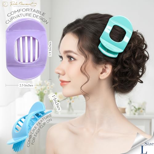 RC ROCHE 6 Pcs Flat Claw Hair Clips for Women Thick Hair French Round Duckbill Square Secure Strong Hold Grip Clamps Barrettes Curved No Slip No Crease Styling Cute Extra Jumbo XL, Large Pastel - color: (Large) Pastel