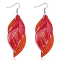 ANXIN boho unique Leather Earrings 2 Layered Lightweight Faux Leather Leaf Earrings Layered Design Drop Earrings Gift for Women - color: Orange Faux Leather Leaf Earrings