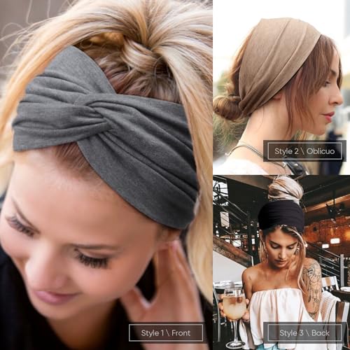 AQOKKA Extra Wide Headbands for Women Large Turban Headband Non Slip Boho Elastic Hairband Hair Twisted Knot Head Bands Accessories - color: 4 Pcs E: Beige, Black, Coffee, Grey