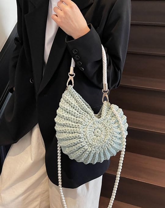 Handmade Crochet Tote Bag Seashell Purse for Women Boho Shell Handbag Crossbody Shoulder Bag Summer Beach Clutch Hobo Handbag - color: Green