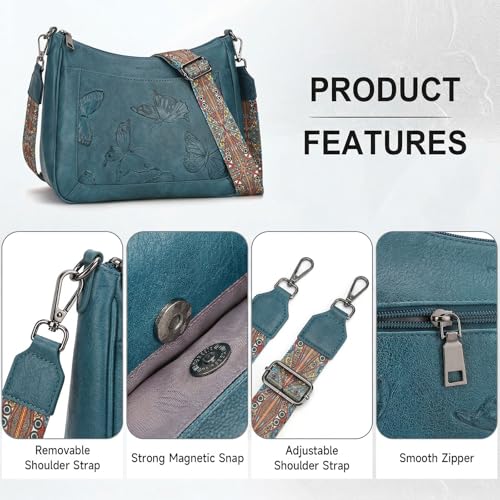 KITEVIUN Crossbody Bags for Women Trendy, Vegan Leather Medium Butterfly Hobo Purse, Women's Shoulder Handbags - color: Peacock Blue