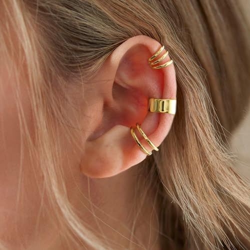 CHIC & ARTSY 925 Sterling Silver Ear Cuffs for Women, Non Piercing Clip On Cartilage Cuffs, Adjustable Fake Conch & Helix Earrings, Gold Plated & Oxidized Various Styles - color: ear cuff #4