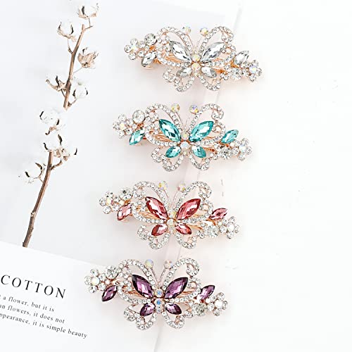 inSowni 4 Pack Luxury Glitter Sparkly Jeweled Gems Crystal Rhinestone Butterfly Metal French Barrettes Alligator Snap Hair Clips Headpieces Accessories for Women Girls - color: 4pcs Set D