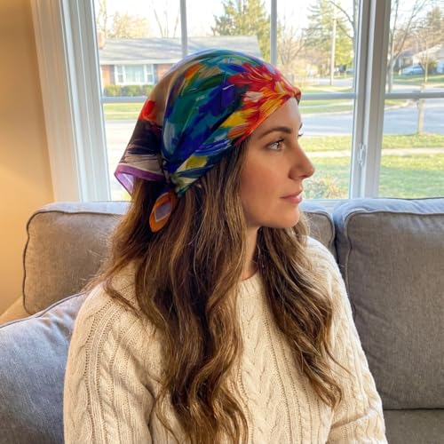 Women's Small 21 inch 100% Silk Scarf Bandana for Head Neck Hair | 100% Mulberry Silk Lightweight Designs Gift-Ready Packaging For Hair Fashion 21"x21" Printed - color: 108multicolor