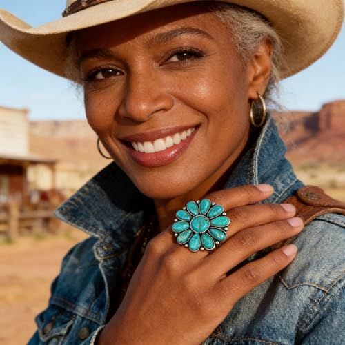 Turquoise Western Rings for Women Adjustable Country Rings Vintage Turquoise Open Ring Western Country Jewelry Gifts - style: Style6