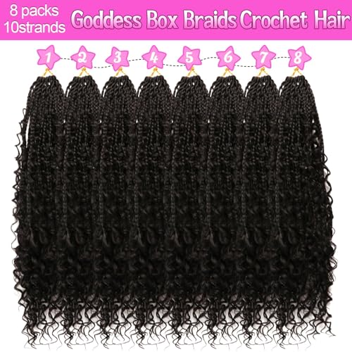 Goddess Boho Box Braids Crochet Hair-8 Packs 18 Inch Crochet Box Braids for Black Women Pre Looped (1B#, 18 Inch(Pack of 8)) - color: 1B#, size: 18 Inch (Pack of 8)