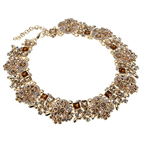 Jerollin Crystal Rhinestone/Pearl Statement Chain Necklace, Vintage Choker Bib Pendant Necklace Bohemian Bling Tassel Collar Statement Necklace for Evening Party - color: Tawny