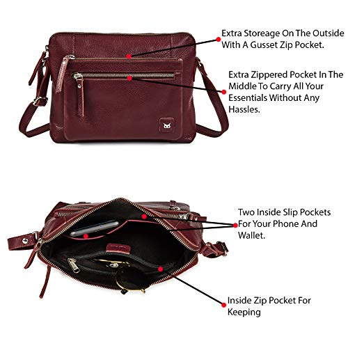 Leather Crossbody Bags for Women Small Soft Genuine Pebbled Sling Shoulder Handbag Crossover Purse with Full Adjustable Strap (Burgundy Nappa) - color: Burgundy Nappa