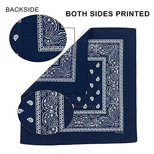 Cotton Bandanas for Men & Women Paisley Cowboy Bandana Handkerchiefs for Hair 22x22 - color: 3pcs Navy