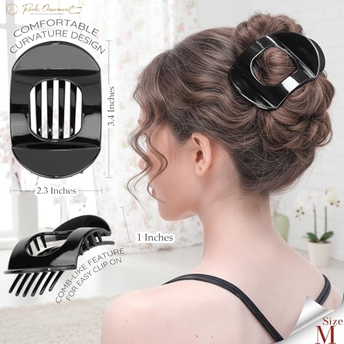 RC ROCHE 6 Pcs Flat Claw Hair Clips for Women Thick Hair French Round Duckbill Square Secure Strong Hold Grip Clamps Barrettes Curved No Slip No Crease Plastic Styling Cute, Medium Black - color: (Medium) Black