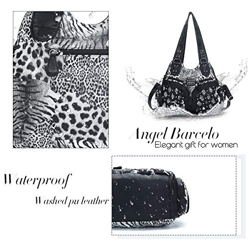 Angel Barcelo Purses for Women Large Shoulder Bag Soft Hobo Bags for Women - color: Black Leopard Print