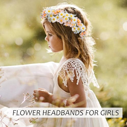 AWAYTR Flower Hippie Floral Crown - Boho Sunflower Headband for Women, Hippie Costume and Hair Accessories (Blue/Pink/White) - color: Blue/Pink/White