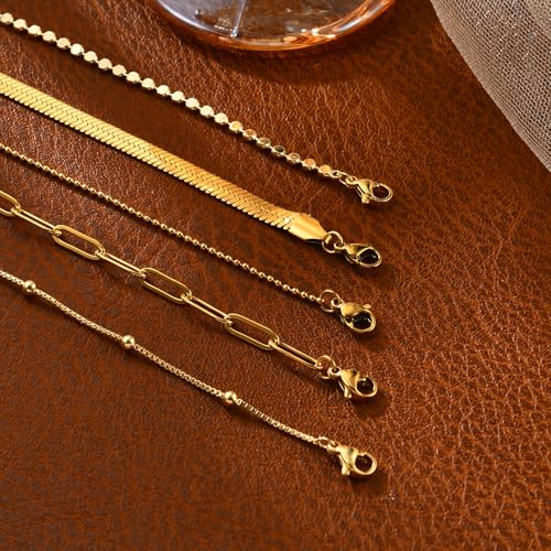 Gold Bracelets for Women, 14K Gold Plated Stackable Bracelet Stack Set Adjustable Charm Paperclip Chain Snake Link Layered Waterproof Jewelry Sets Gifts - style: Bracelets Set /6