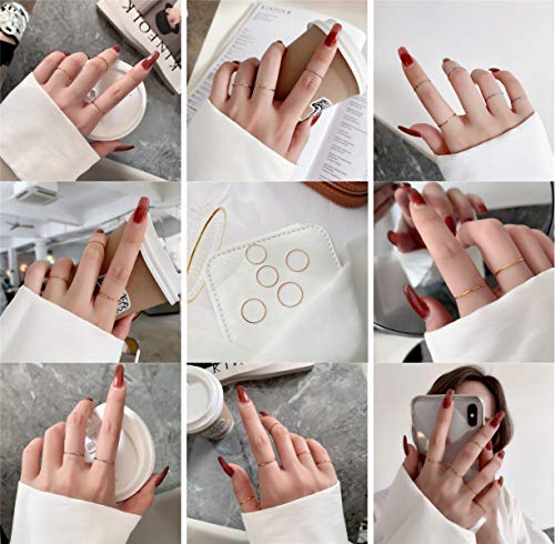 8pcs 1MM Thin Stainless Steel Knuckle Midi Stacking Rings for Women Plain Band Comfort Fit - color: Dome - Rose Gold 8pcs(size 3 to 10)