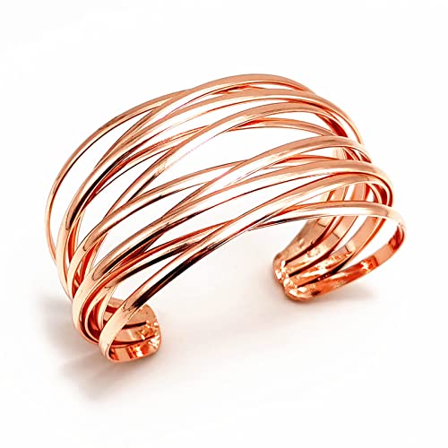 YBMYCM Chunky Gold Cuff Bracelet for Women Gold Line Web Wrist Cuff Bangle Bracelet Fashion Costume Jewelry - color: Rose Gold