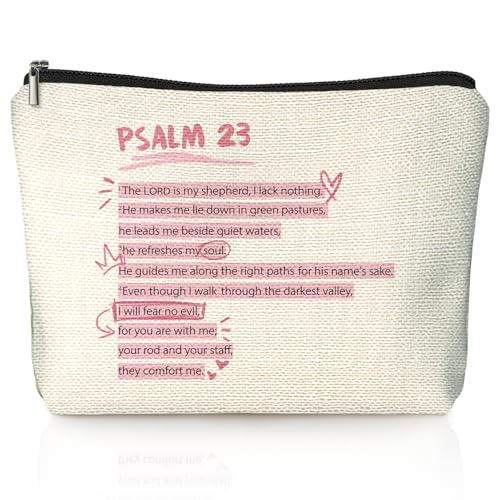 Psalm 23 Pink Christian Makeup Bag, Trendy Preppy Girly Cosmetic Bags for Women, Christian Gifts for Women, Bible Verse Gifts, Pink Preppy Aesthetic Zipper Makeup Pouch - color: 00-Psalm 23