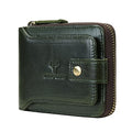 MING CLAN Leather RFID Blocking Bifold Wallet For Men With Zipper, Flap ID Window Zip Coin Pocket, Big Capacity Credit Card Holder For Travel - color: Green